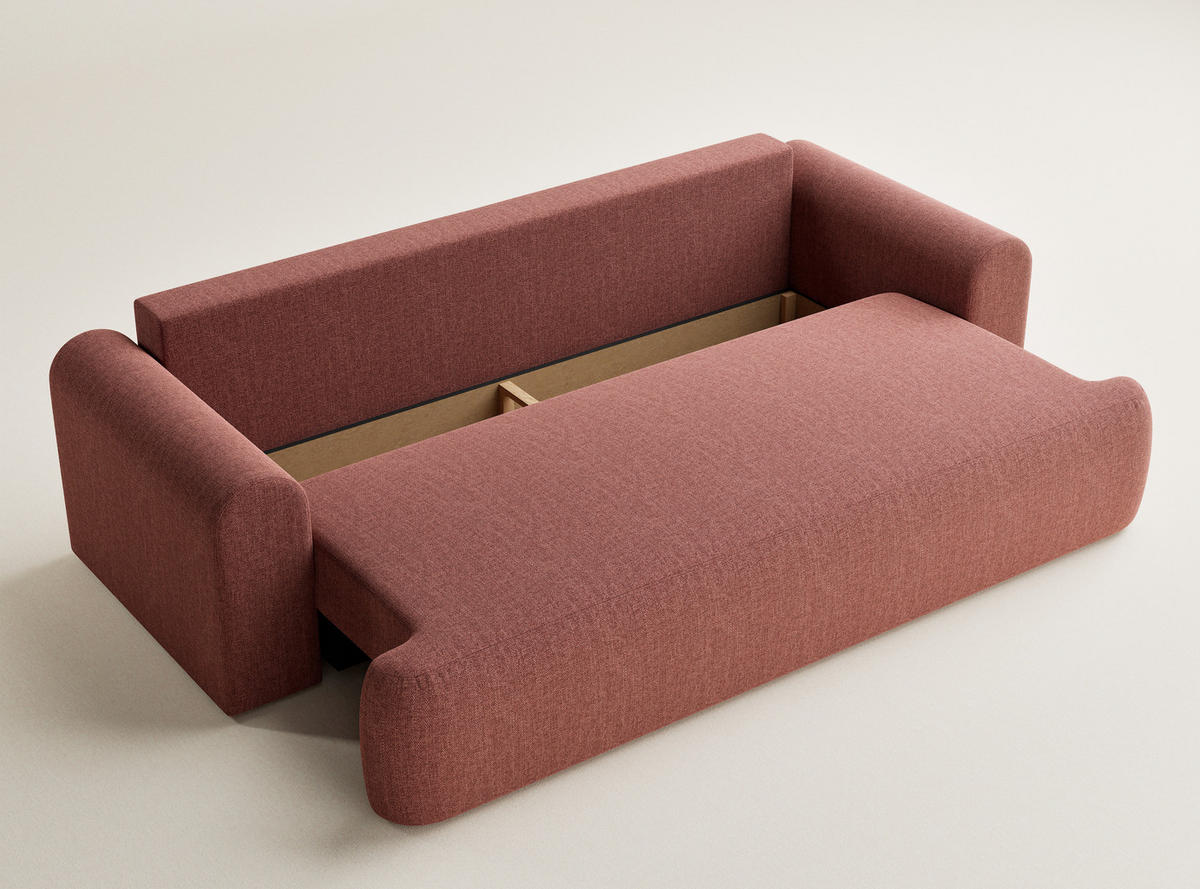 SOFA MIT SCHLAFFUNKTION Toluca Korallenfarbe Webstoff - Koralle/Schwarz, Holz/Holzwerkstoff (247/69/104cm) - Maison de Reve