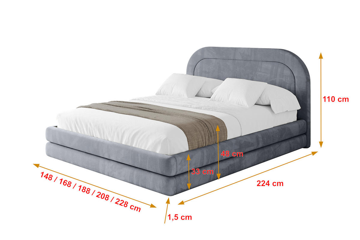 POLSTERBETT mit Bettkasten und Lattenrost, Boxbett ohne Matratze - LERIS 120x200 Grau - Grau, Holzwerkstoff/Textil (120/200cm) - ALTDECOR