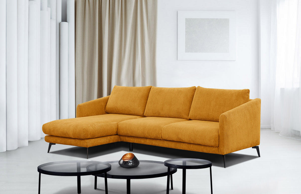 ECKSOFA VILT 4-Sitzer, honig - Schwarz/Honig, Holzwerkstoff/Textil (156/255cm) - Courtois Laville