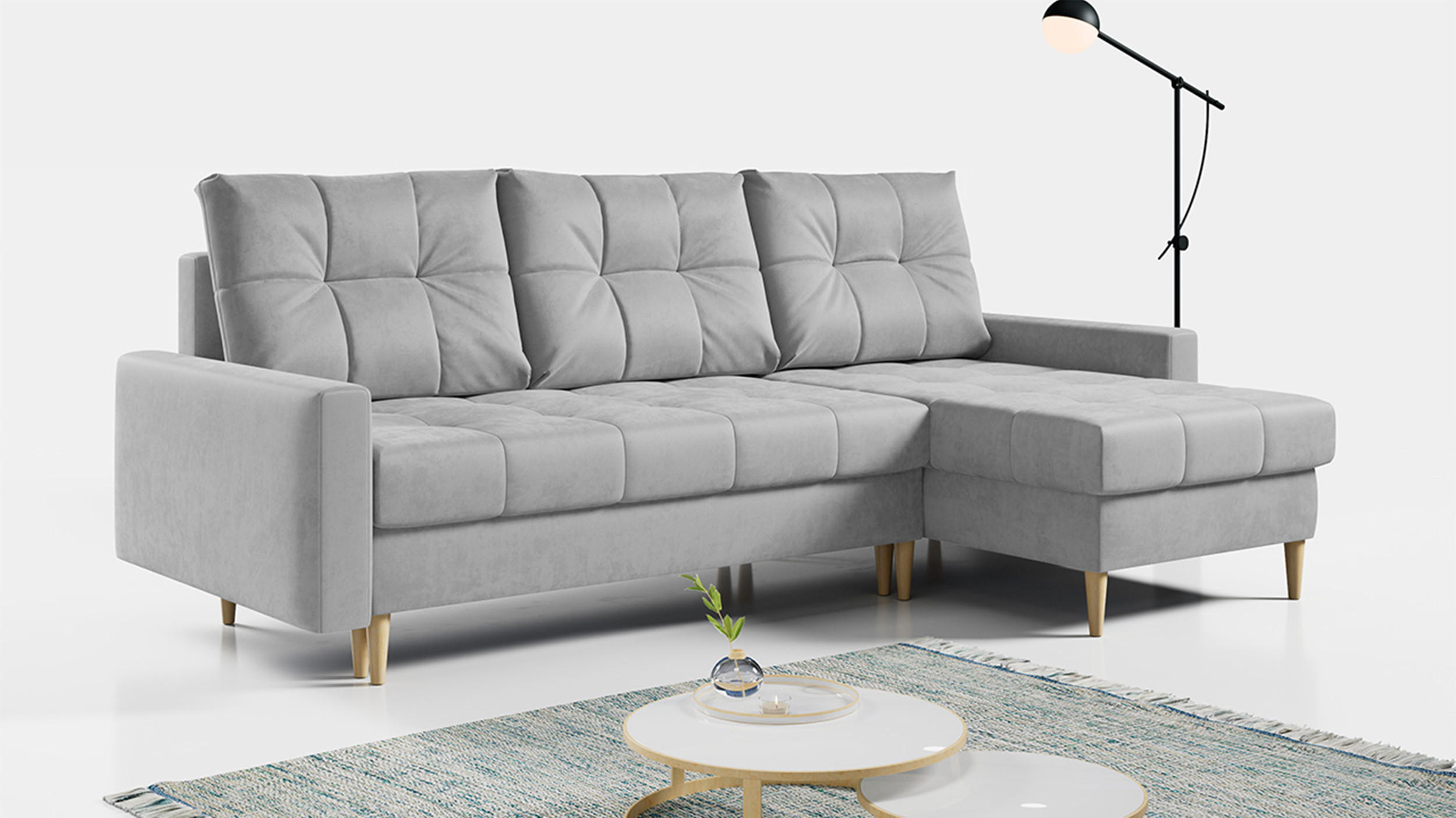 ECKSOFA Astra Hellgrau Velvet - Hellgrau/Braun, Holz/Textil (220/140cm) - MKS