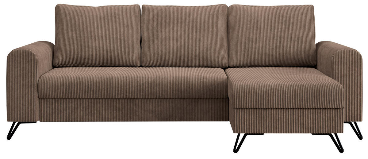ECKSOFA Hugo Cord Hellbraun - Hellbraun/Schwarz, Textil/Metall (242/140cm) - MKS