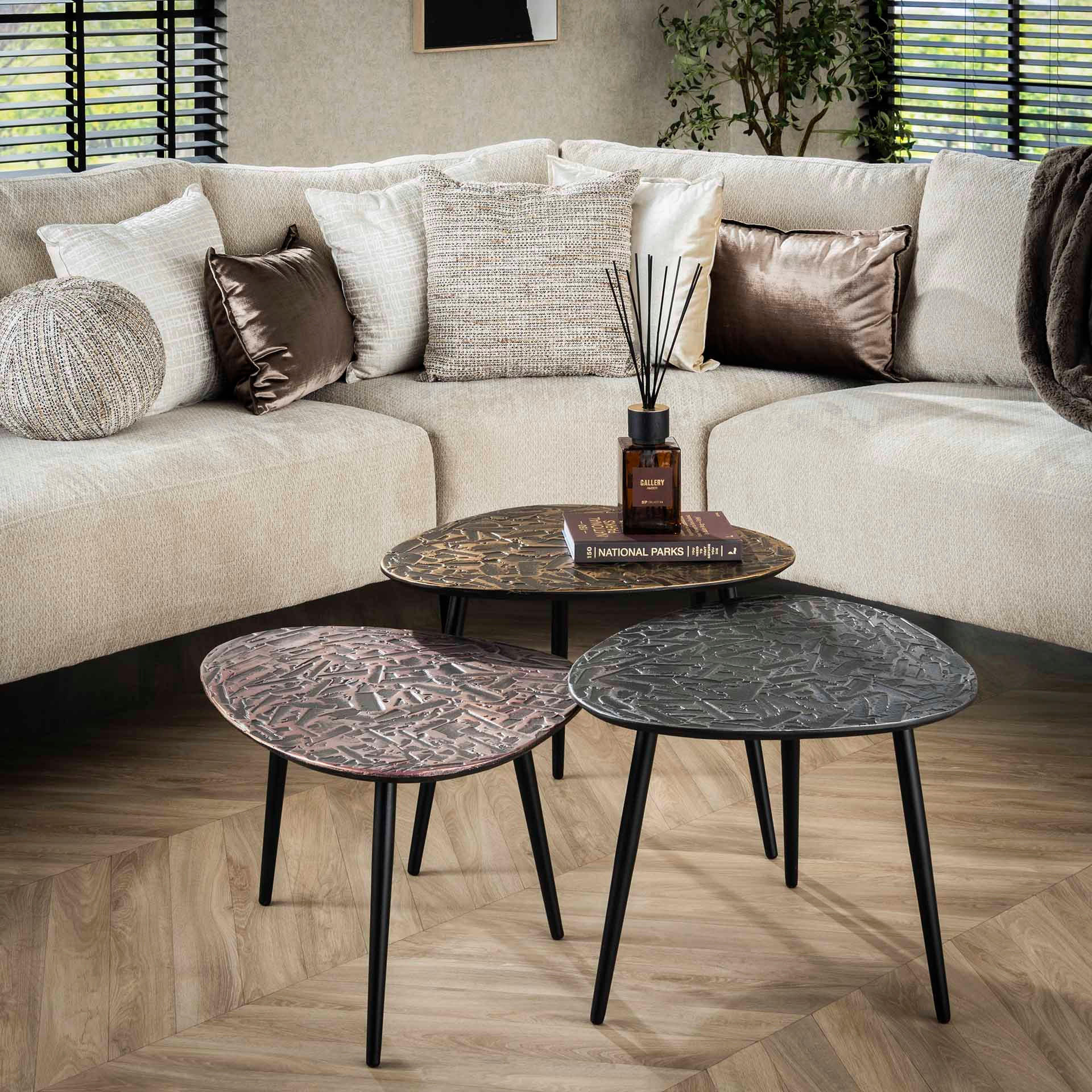 COUCHTISCH Patina Multicolor 48/60/ 43 cm 3er-Set - Multicolor, Metall (48/60/43cm) - Hoyz Collection