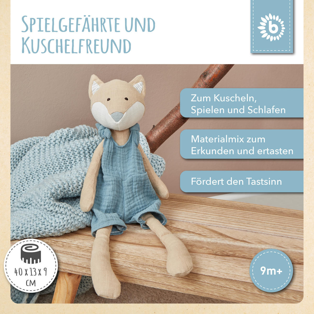 KUSCHELTIER Leinen und Musselin Fuchs - Beige, Textil (13/23cm) - Bieco Spielwaren