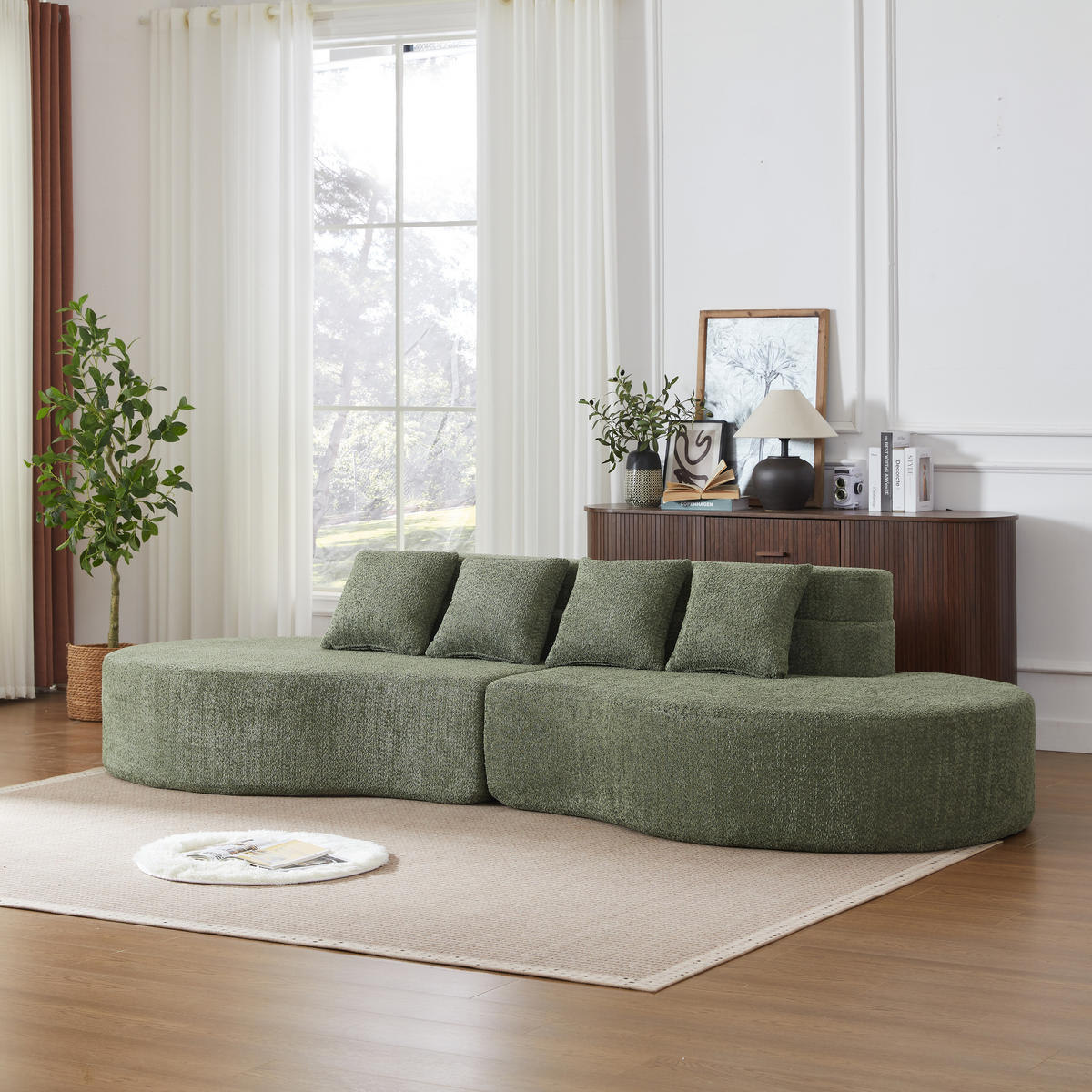 4-SITZER SOFA Chenille Grün modular - Grün, Textil (310/65/110cm) - WISHDOR