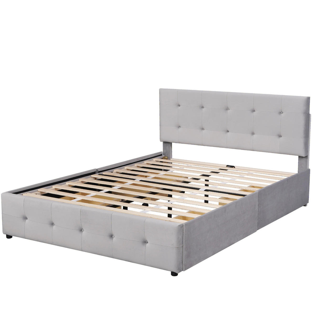 POLSTERBETT 140/200 cm Grau aus Stoff mit 4 Schubladen - Grau, Textil (140/200cm) - OKMYHOME