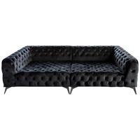 BIG SOFA NARLA Schwarz Velvet - Silberfarben/Schwarz, Textil (280/70/140cm) - KAWOLA