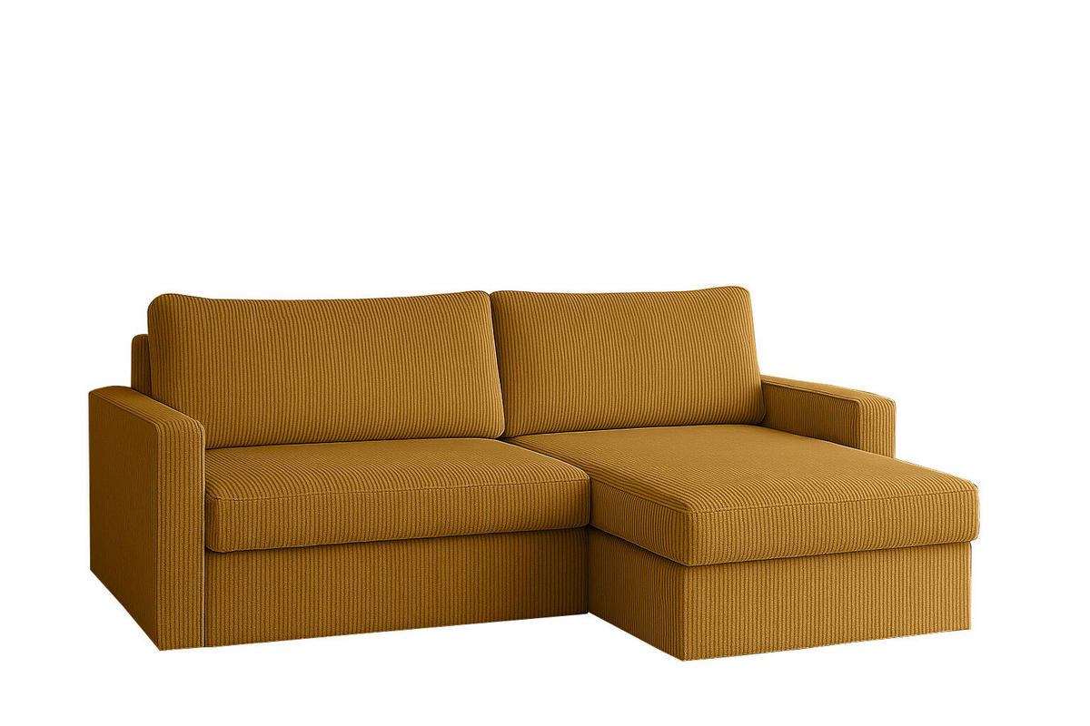 ECKSOFA Mit Schlaffunktion Und Bettzeugablage LUBEKA Stoff Poso Senffarbe Rechts - Gelb, Holz/Textil (224/147cm) - Kaiser Möbel