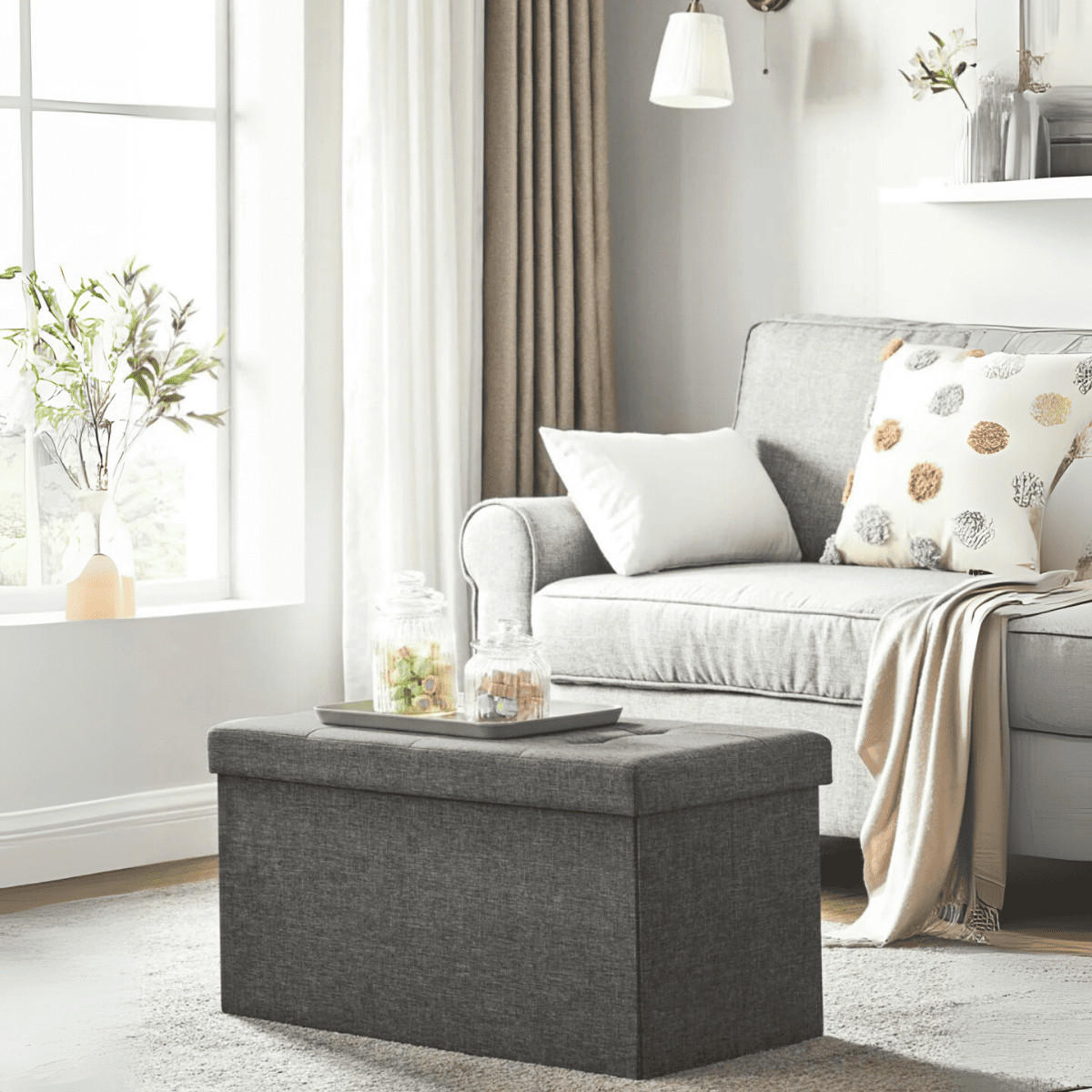 SITZBOX - L76 cm - Dunkelgrau, Holzwerkstoff (38/38/76cm) - Calicosy