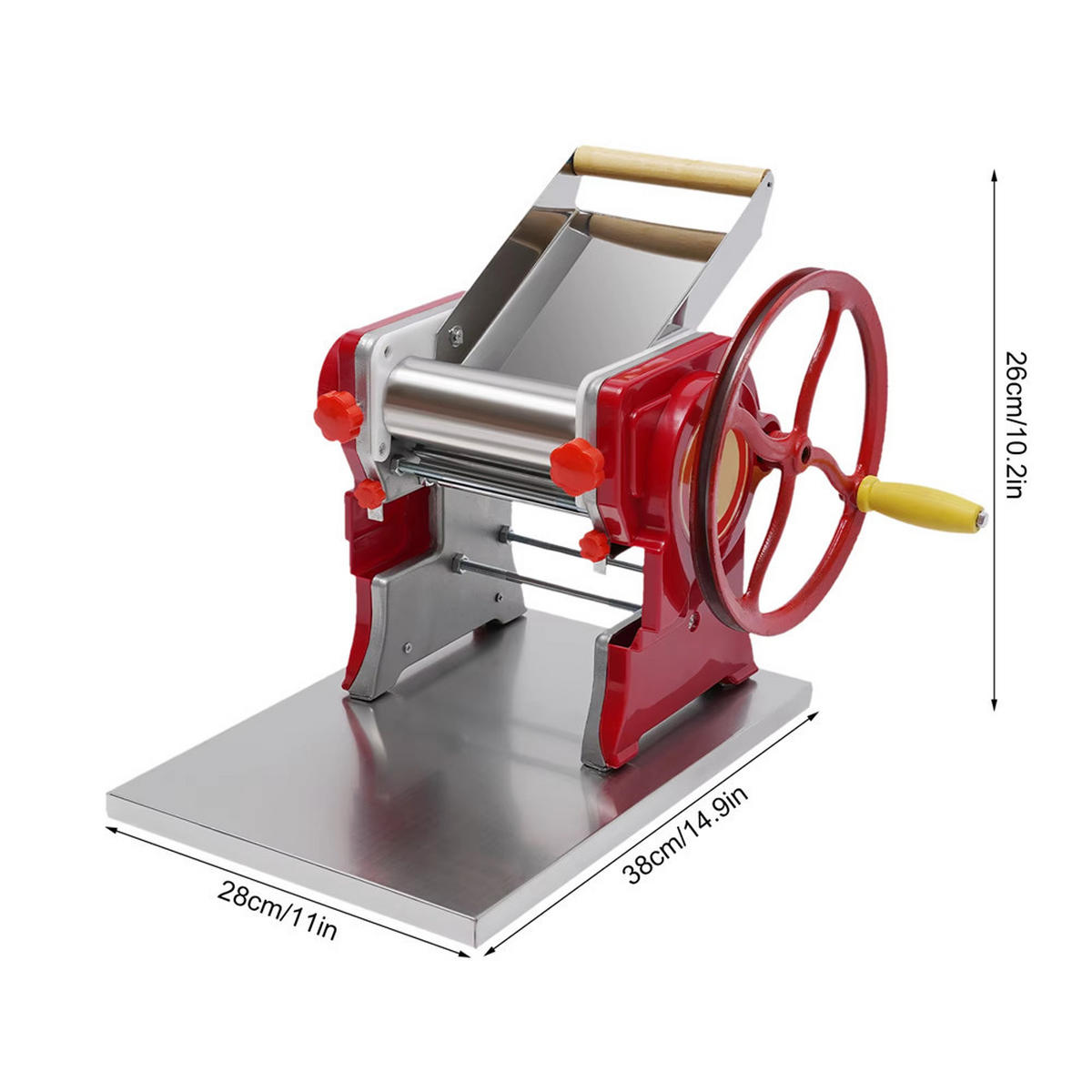NUDELMASCHINE Edelstahl 0,5–5 mm Pasta Teigtaschen - Rot, Metall (28/26/38cm) - Bextcok