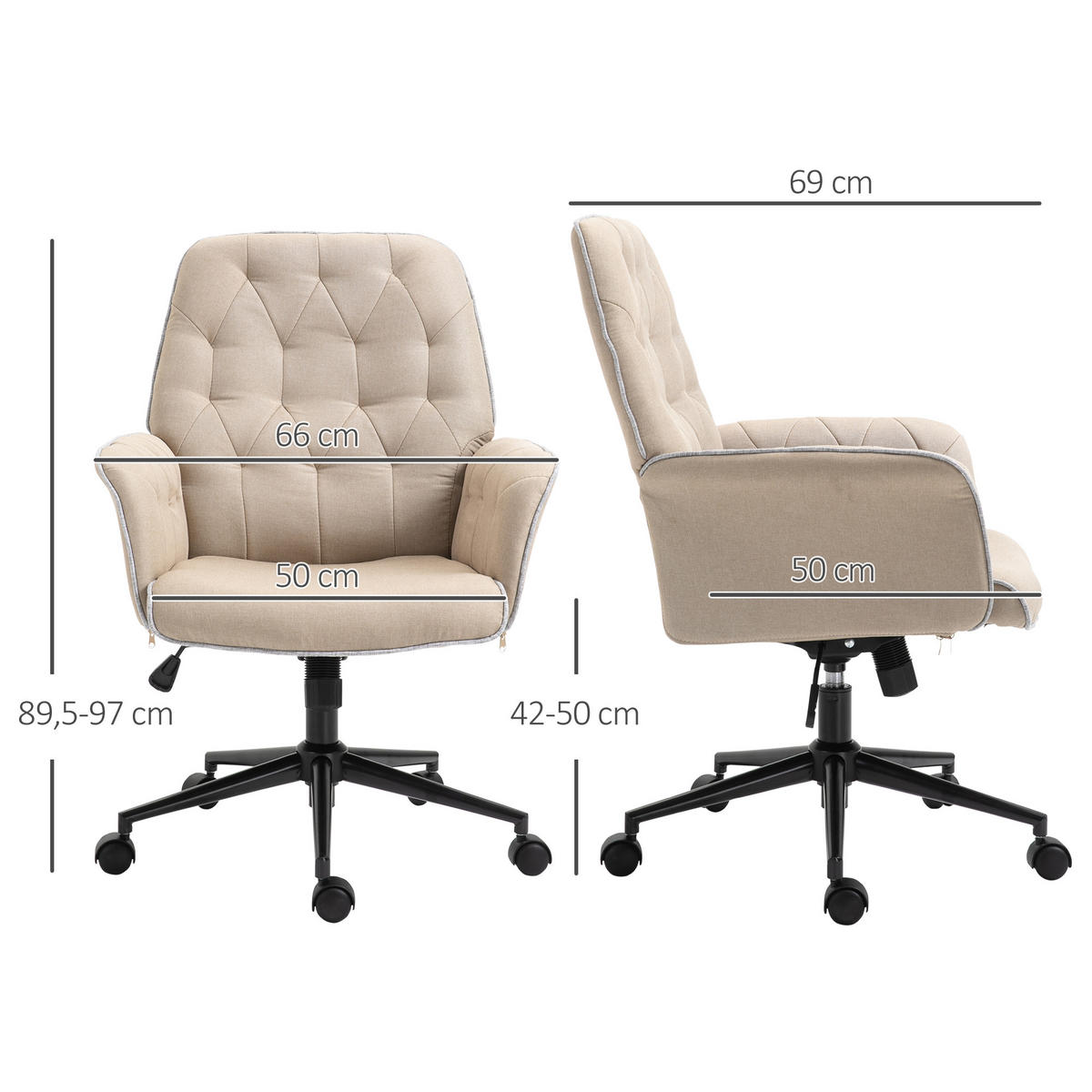 BÜROSTUHL, Schaumstoff, Beige - Beige, Kunststoff (69/90/66cm) - Vinsetto