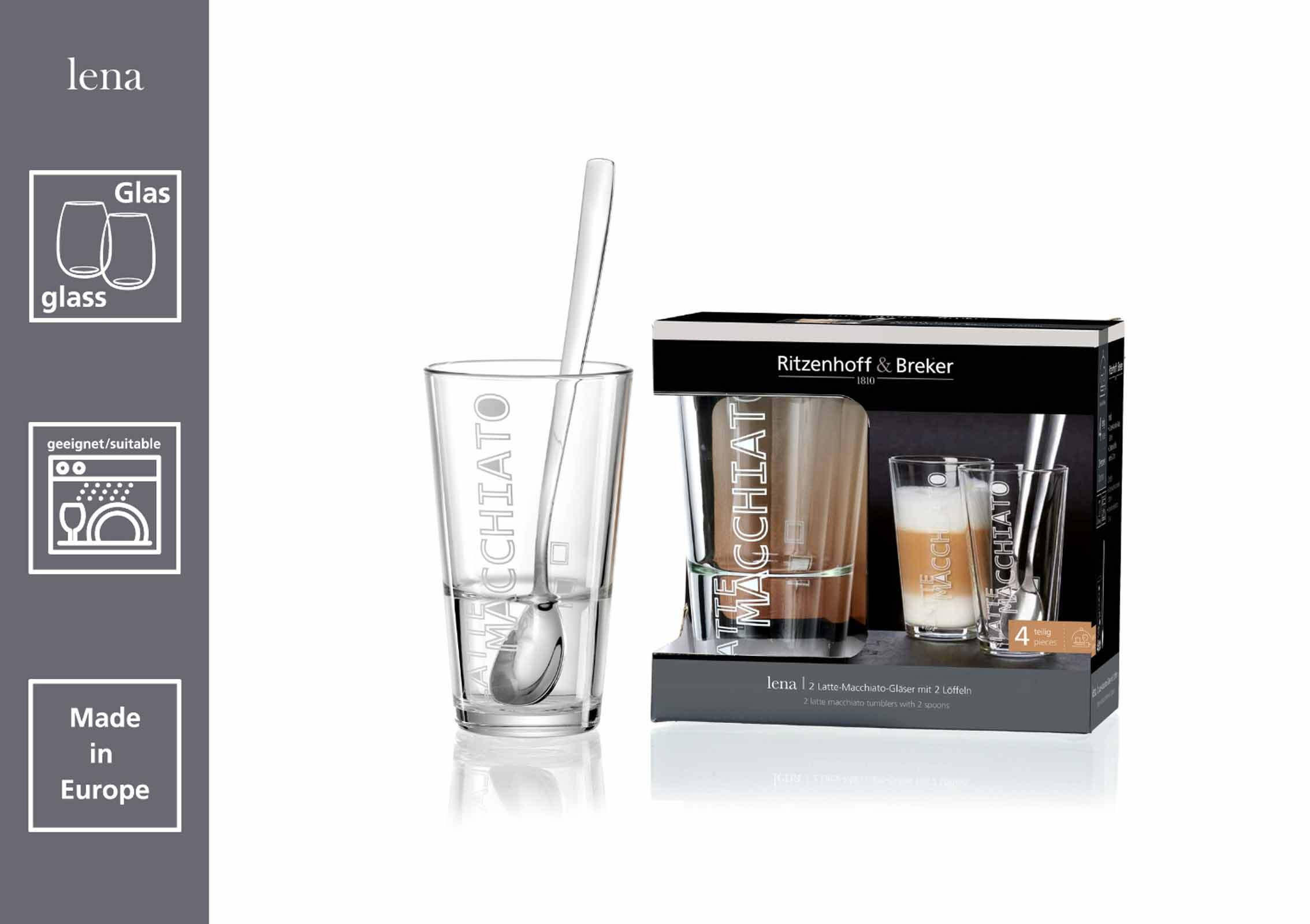 LATTE MACCHIATO GLÄSER + LÖFFEL Lena transparent 350 ml 12er Set - Transparent, Glas (0.35L) - Ritzenhoff Breker