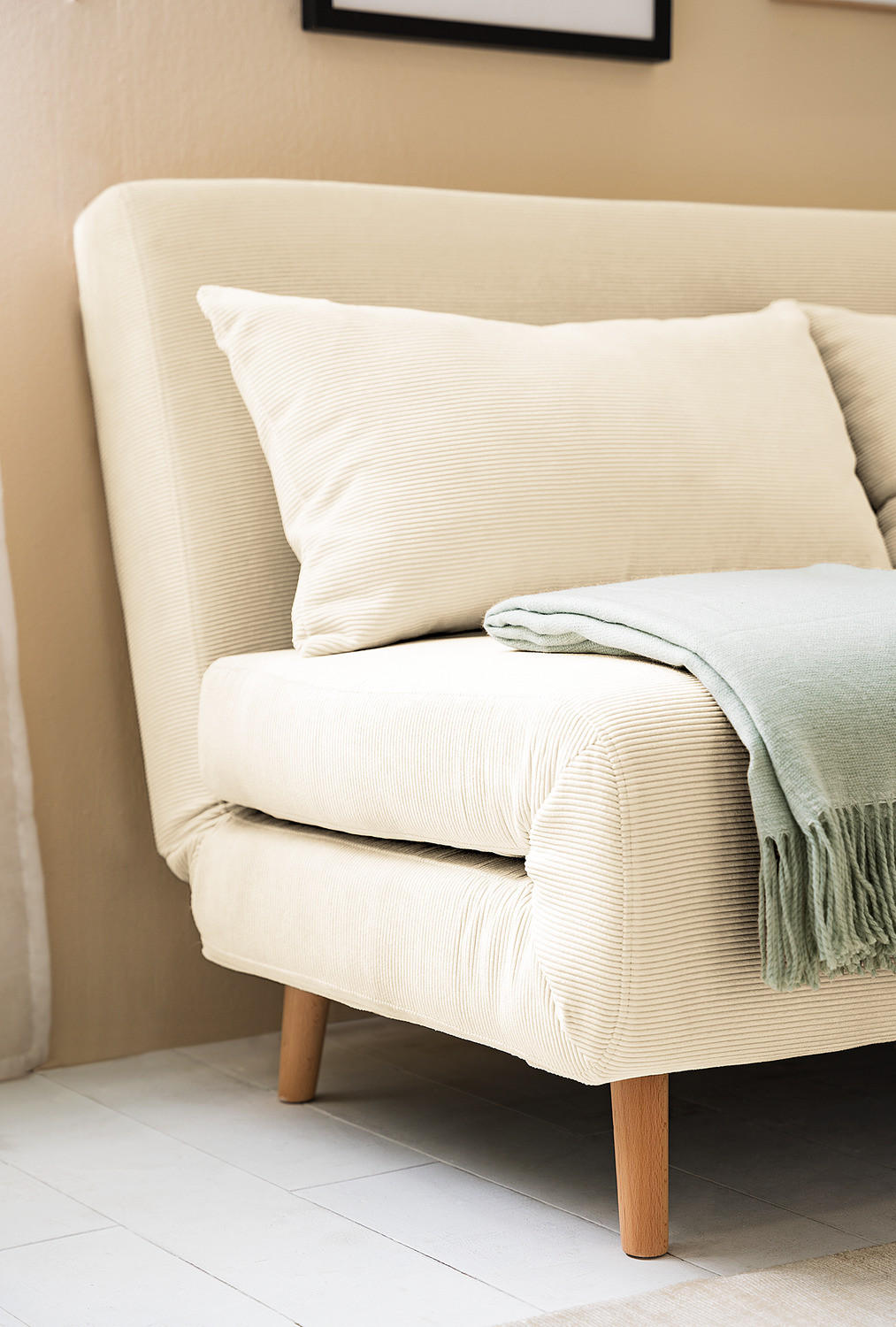 SCHLAFSOFA - Beige/Buchefarben, Buchenholz/Textil (141/81/90cm) - home24