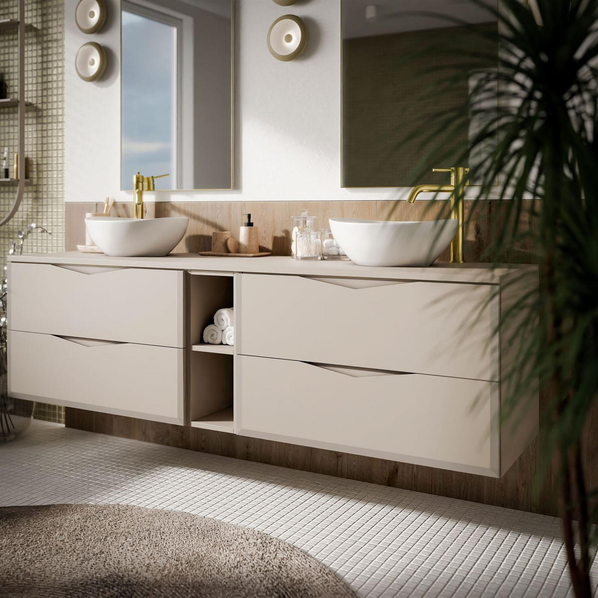 WASCHTISCHUNTERSCHRANK MIRA III 140 cm - Kaschmir, Holzwerkstoff (140/50/46cm) - Lookway