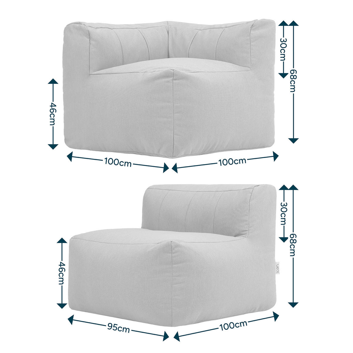 SITZSACK-SOFA Outdoor 3 tlg.: Ecksessel, 2 Sessel - Beige, Textil (290/68/100cm) - icon