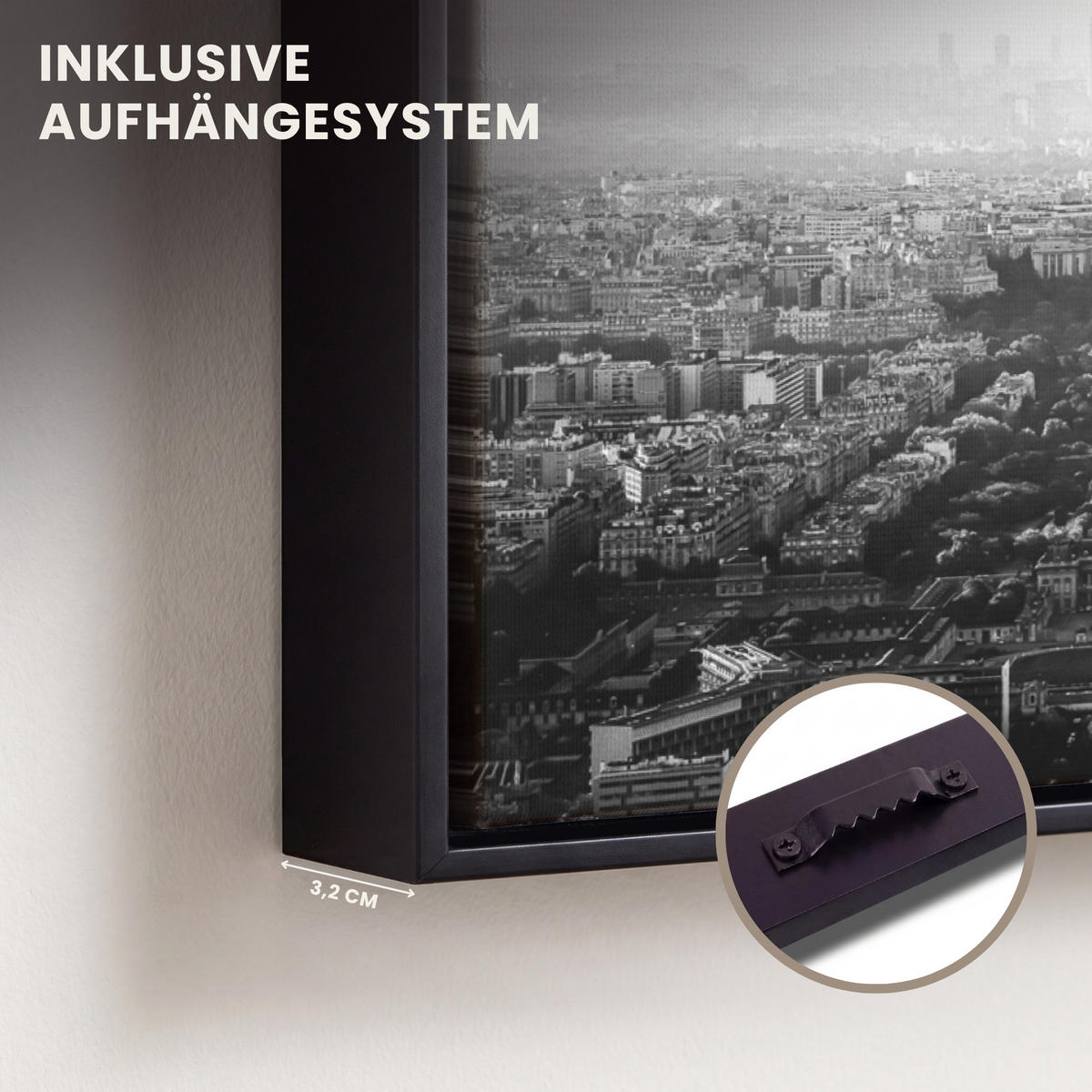 LEINWAND Bilder mit Rahmen - Paris - Skyline - Eiffelturm - Stadt - Wolken - 30x20 - Dunkelgrau, Textil (30/20cm) - MuchoWow