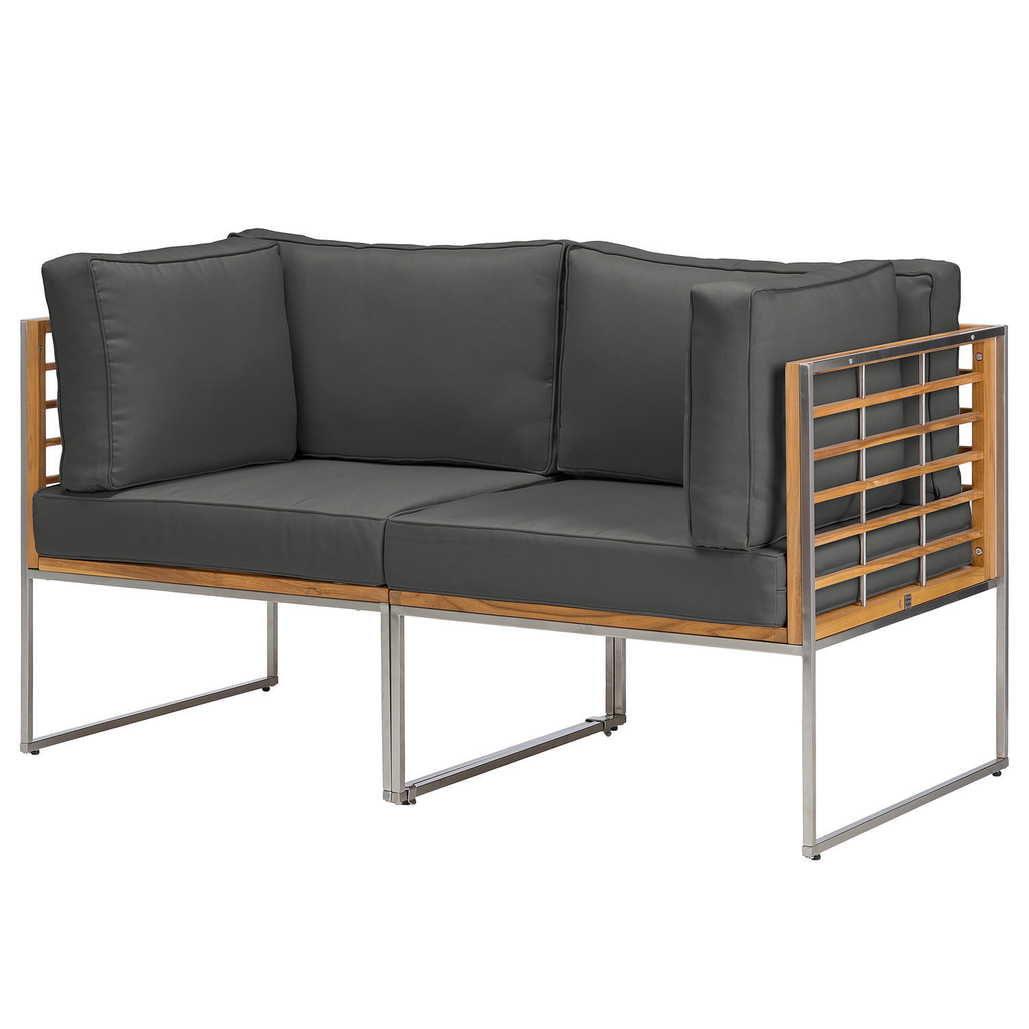 LOUNGESOFA - 2-teilig - Webstoff / Teak massiv - Anthrazit, Holz/Textil (140/74/70cm) - home24
