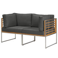 LOUNGESOFA - 2-teilig - Webstoff / Teak massiv - Anthrazit, Holz/Textil (140/74/70cm) - home24