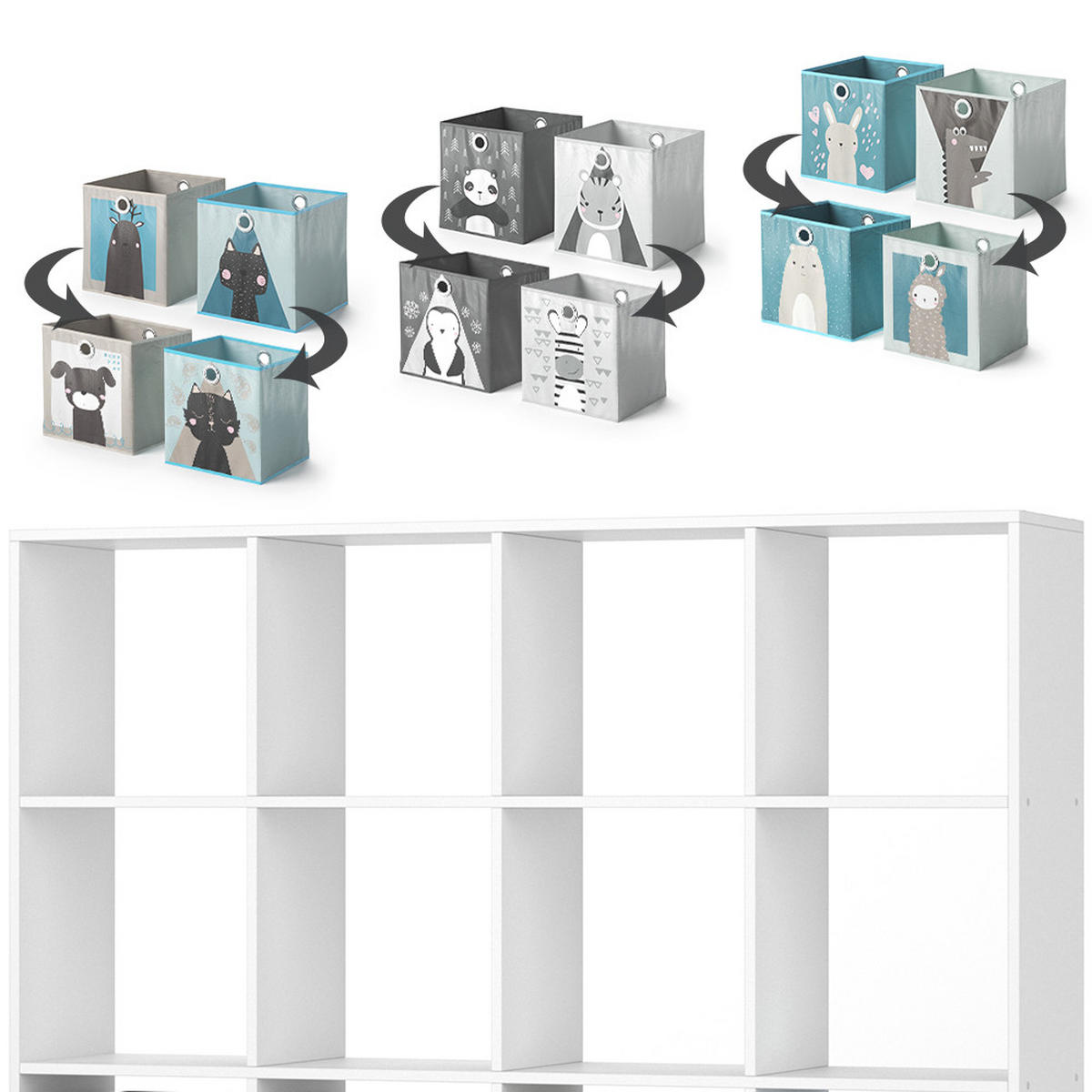 KINDERREGAL Karree Weiß 138.5 x 142.5 cm mit 8 Faltboxen - Weiß, Holzwerkstoff (138.5/142.5/29cm) - Vicco