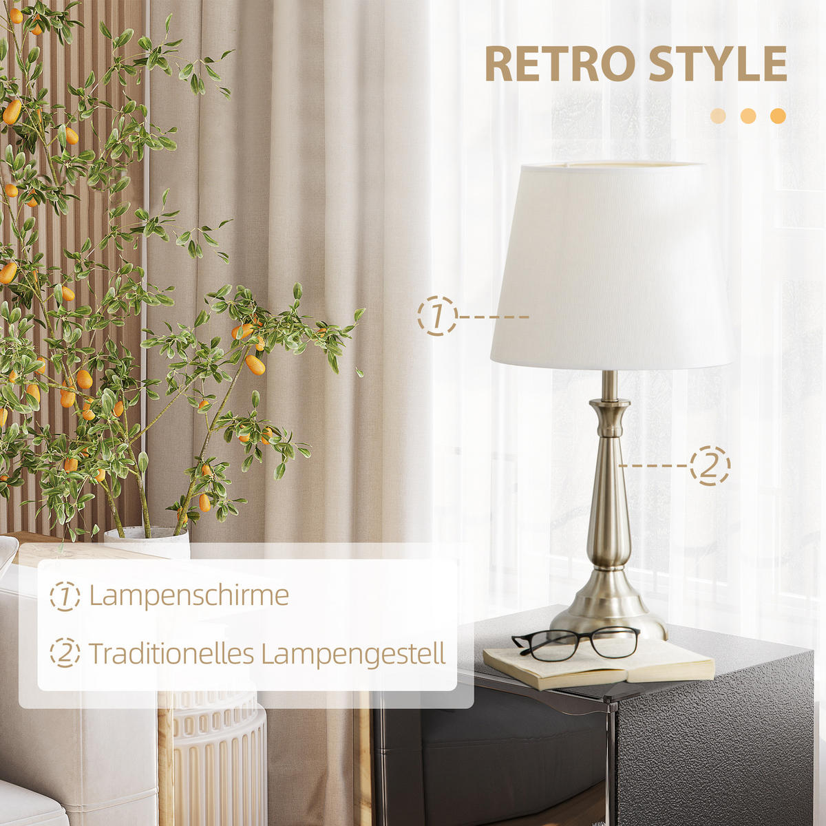 TISCHLAMPE Set, 3-tlg. Lampenset, Creme - Creme, Metall (35.5/35.5/146cm) - HOMCOM