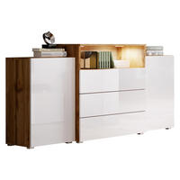 SIDEBOARD Urban III - weißer LED Beleuchtung - Weiß Hochglanz/Eiche Wotan, Holzwerkstoff/Kunststoff (150/81/39cm) - MIRJAN24