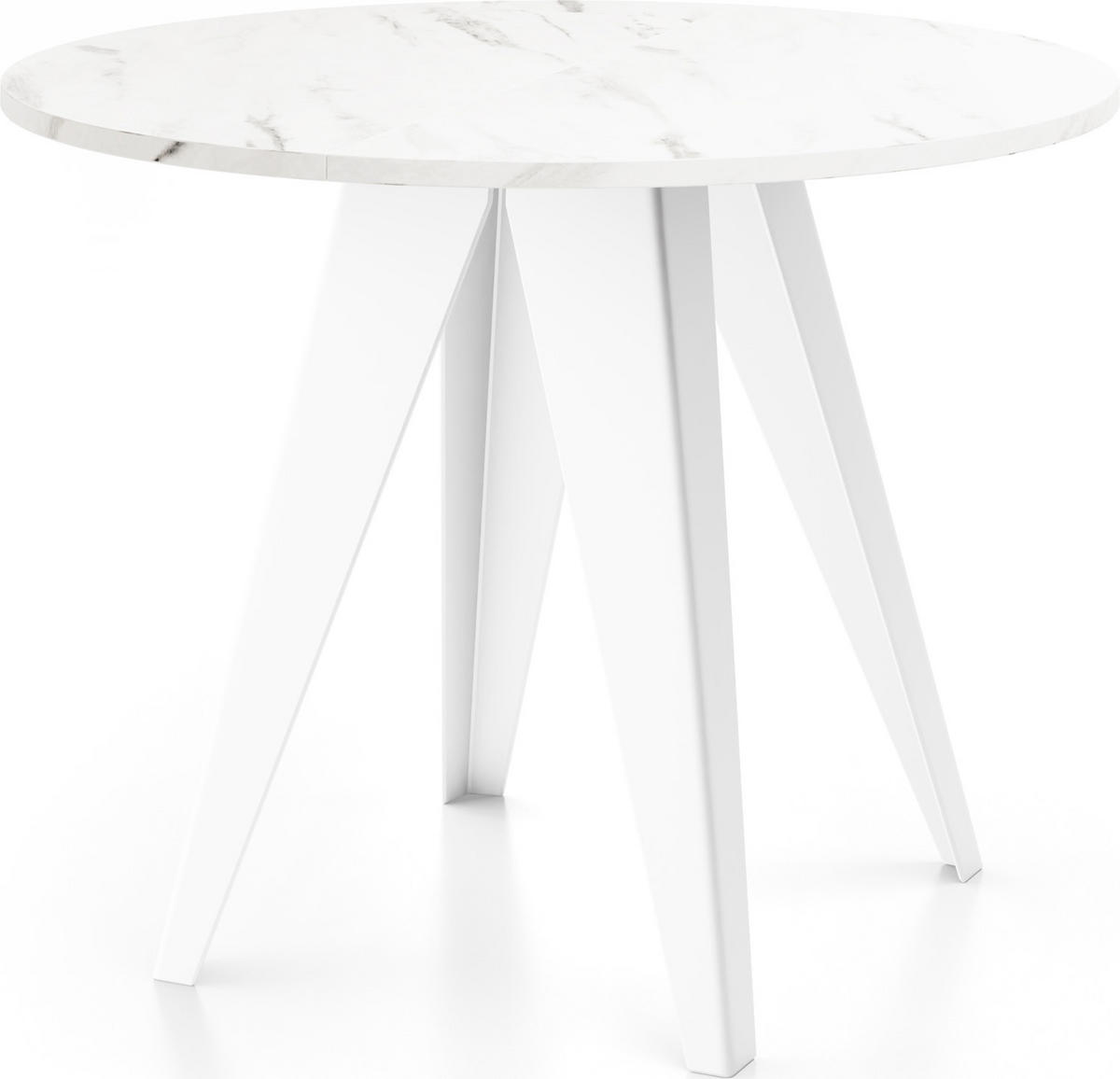 ESSTISCH Griffin runder ausziehbarer, Marmor Weiß 90-130/100/76 cm - Ecru/Weiß, Holzwerkstoff/Metall (90/90/76cm) - WFL GROUP
