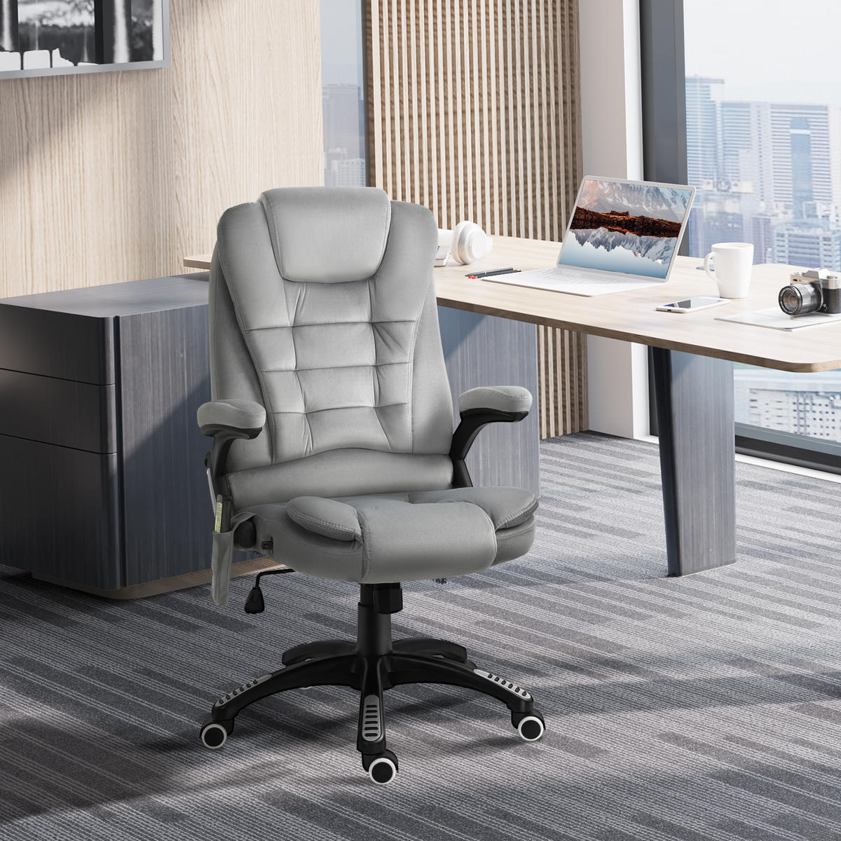 MASSAGE Sessel höhenverstellbarer Bürostuhl mit Massagefunktion Relaxsessel Grau - Silberfarben/Schwarz, Kunststoff/Textil (74/116/67cm) - Vinsetto
