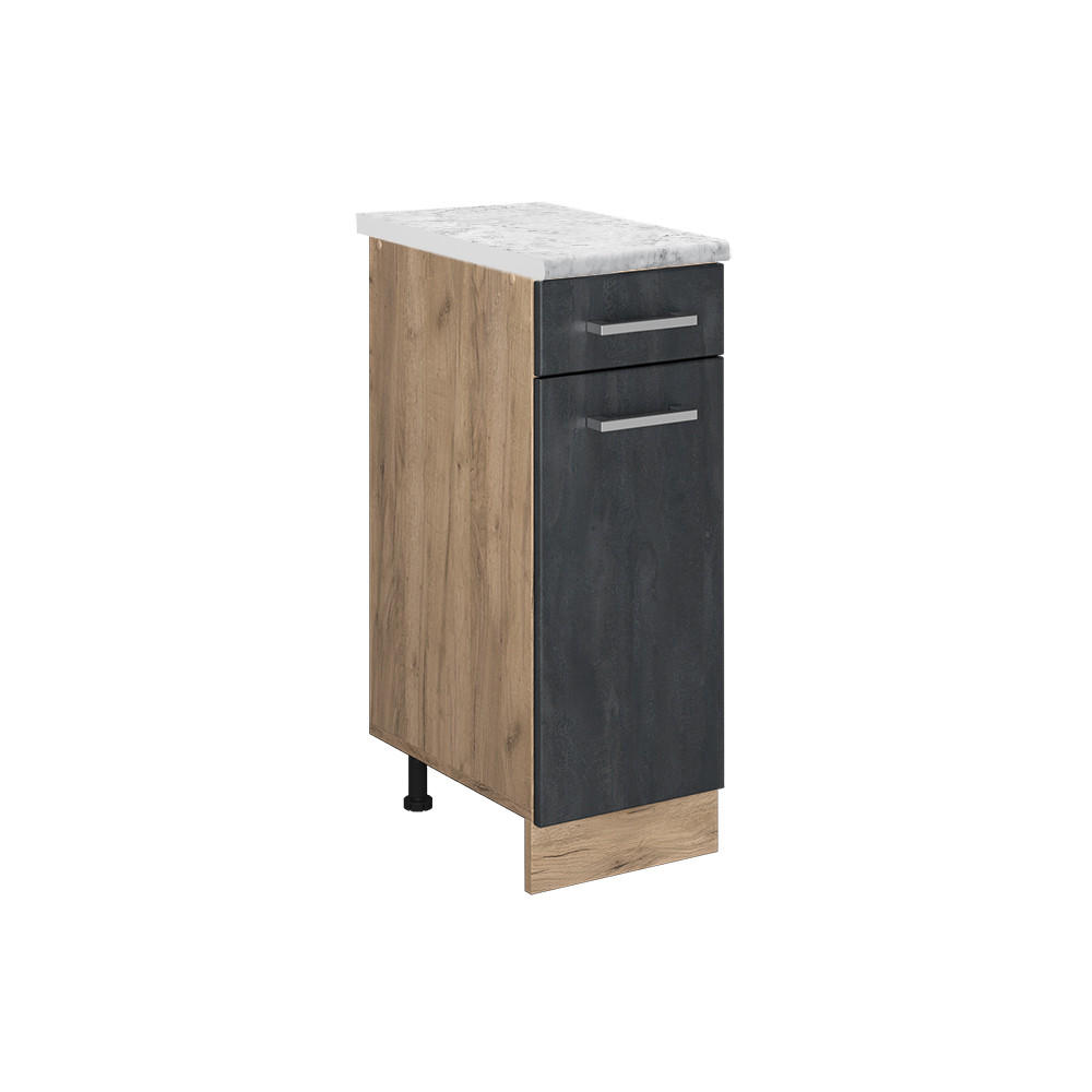 KÜCHENUNTERSCHRANK R-Line Schwarz Beton 30 cm AP Marmor - Eiche Wotan/Schwarz, Holzwerkstoff (30/81.6/60cm) - Vicco
