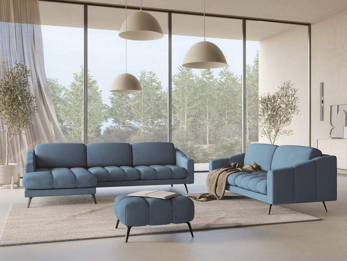 ECKSOFA Links Chenille Stoff Blau - Blau/Blaugrau, Textil/Metall (160/264cm) - Makamii