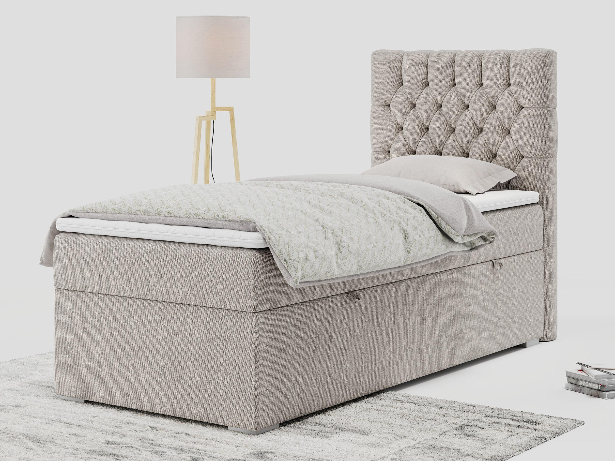 BOXBETT PERA 90/200 Beige Struktur - H3 - Rechts Seite - Beige, Holz/Textil (90/200cm) - MKS