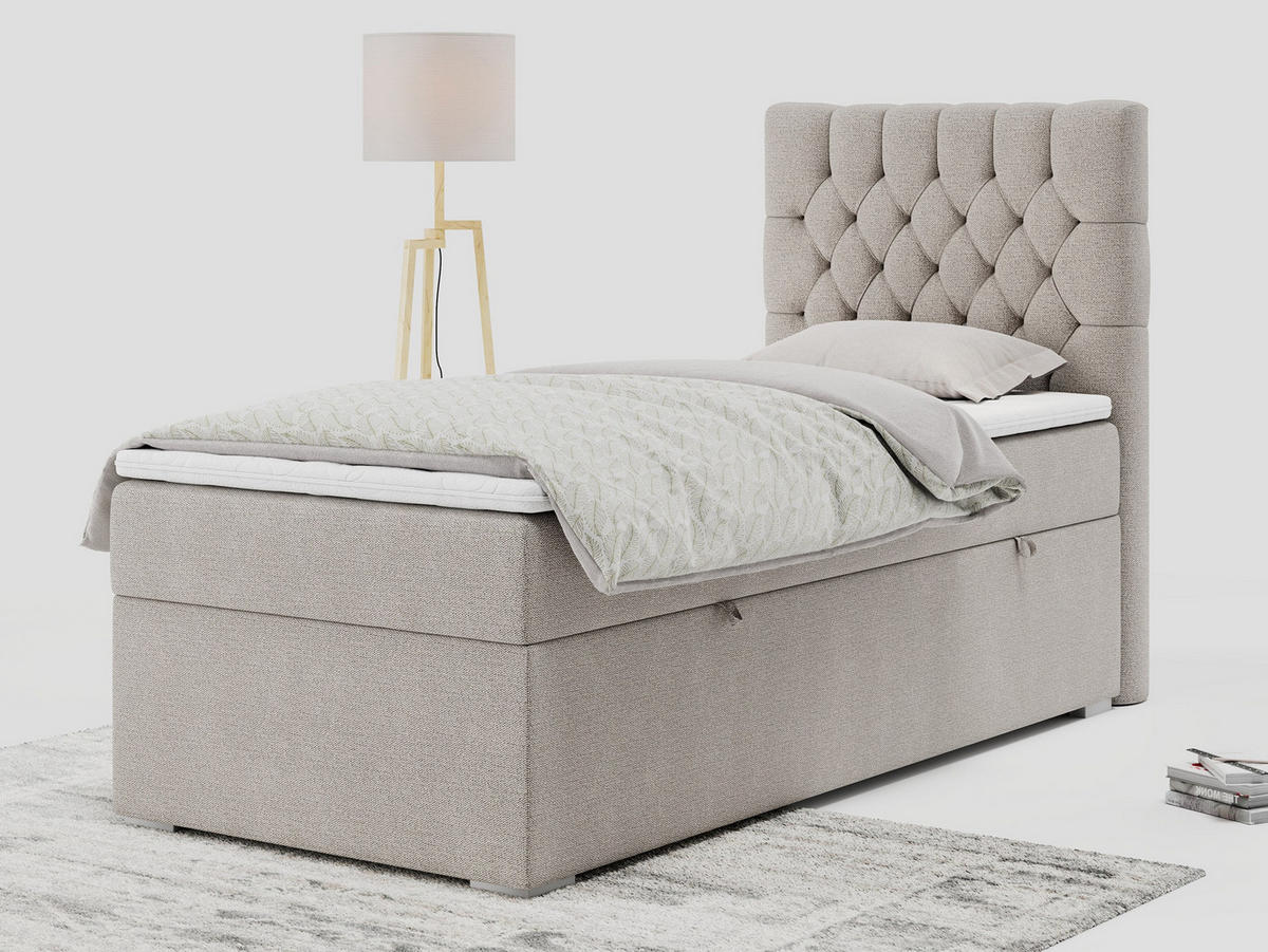 BOXBETT PERA 90/200 Beige Struktur - H3 - Rechts Seite - Beige, Holz/Textil (90/200cm) - MKS