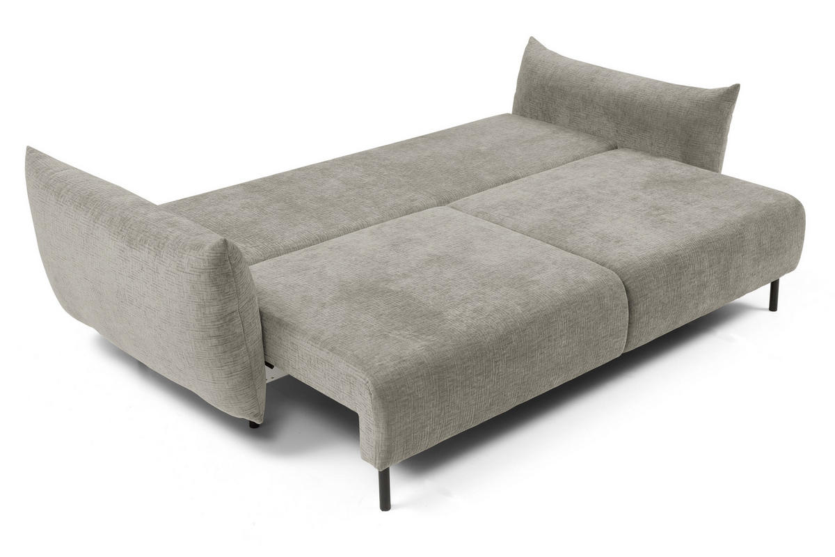 SOFA ADEL - Schlaffunktion Und Bettkasten, Wellenfederung, PUR-Schaum, Schwarze Metallfüße lose Rückenkissen, freistehend, 240x108x75 cm Grey - Grau, Holz/Textil (240/75/108cm) - DomoHome