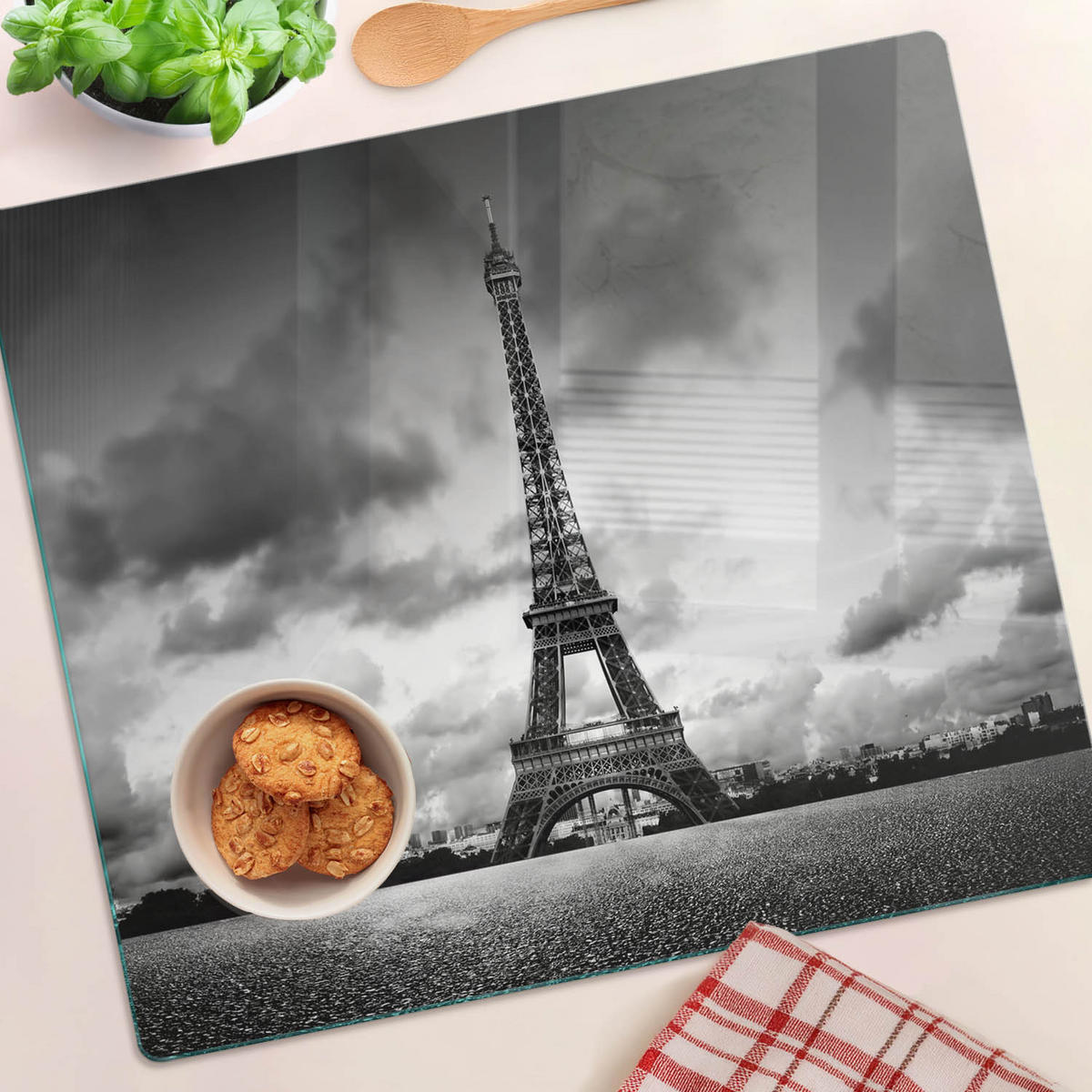 GLASPLATTE 60x52 cm Eiffelturm Paris - Schwarz, Glas (60/0.4/52cm) - TULUP
