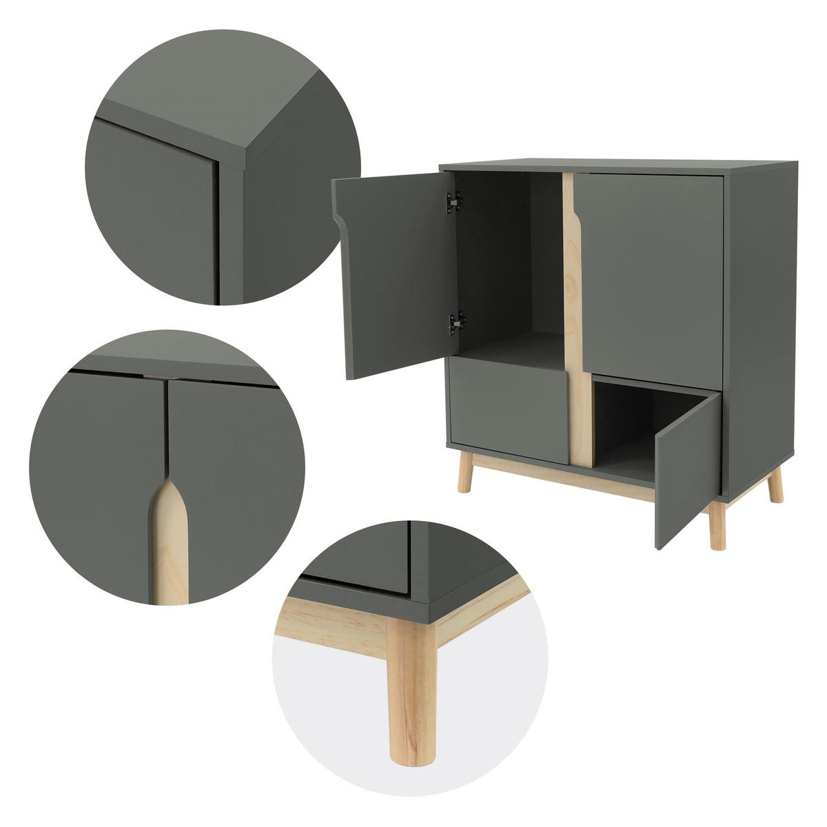 SIDEBOARD - Grau, Holz (40/86/80cm) - ML-DESIGN