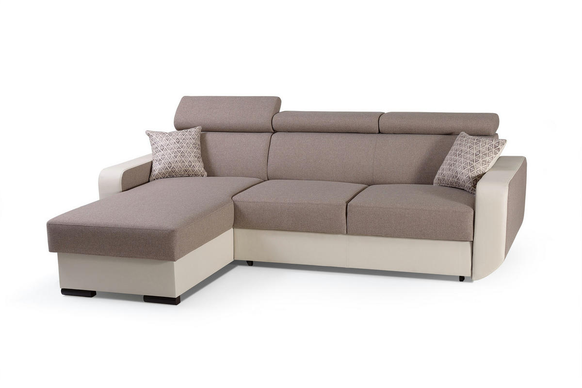 ECKSOFA PALAZZO Braun Geflochtener Stoff mit Schlaffunktion - Braun, Holz (236/165cm) - MASSENO