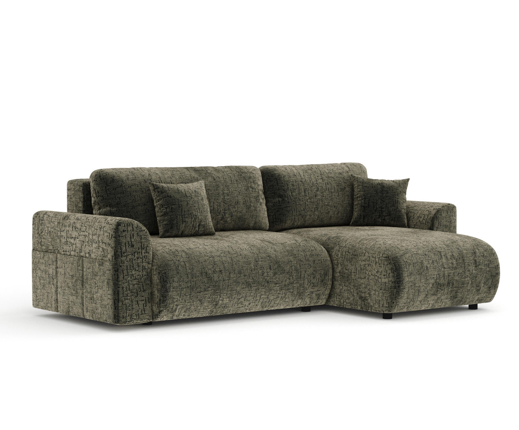 ECKSOFA MIT SCHLAFFUNKTION Bodega Olivenfarbe Chenille - Schwarz/Olivgrün, Holz/Holzwerkstoff (235/138cm) - Maison de Reve