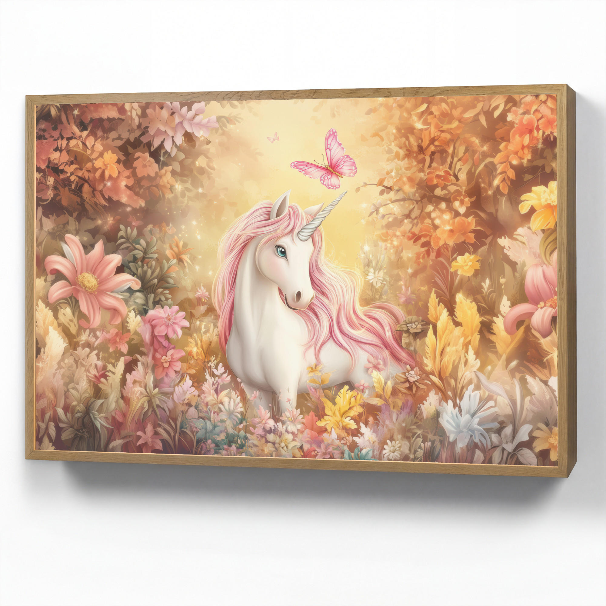 NACHTTISCHLAMPE MIT AKKU Einhorn - Blumen - Schmetterling - Rosa 90x60 cm - Beige, Holzwerkstoff (8/90/60cm) - OnlyWow