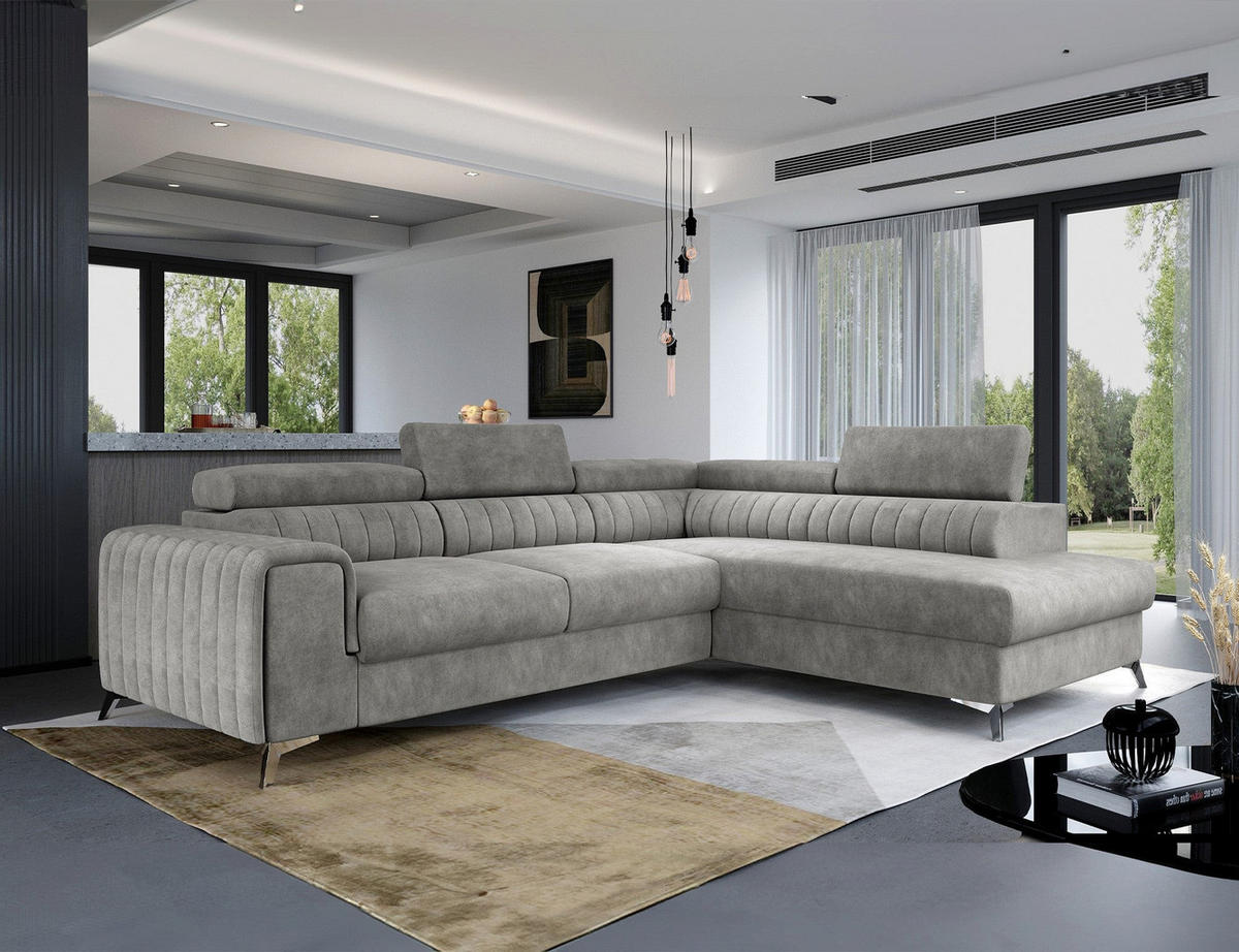 ECKSOFA Laurence mit Schlaffunktion & Bettkasten – 278 x 205 cm, verstellbare Kopfstützen - Grau, Kunststoff (278/205cm) - Wohnideebilder
