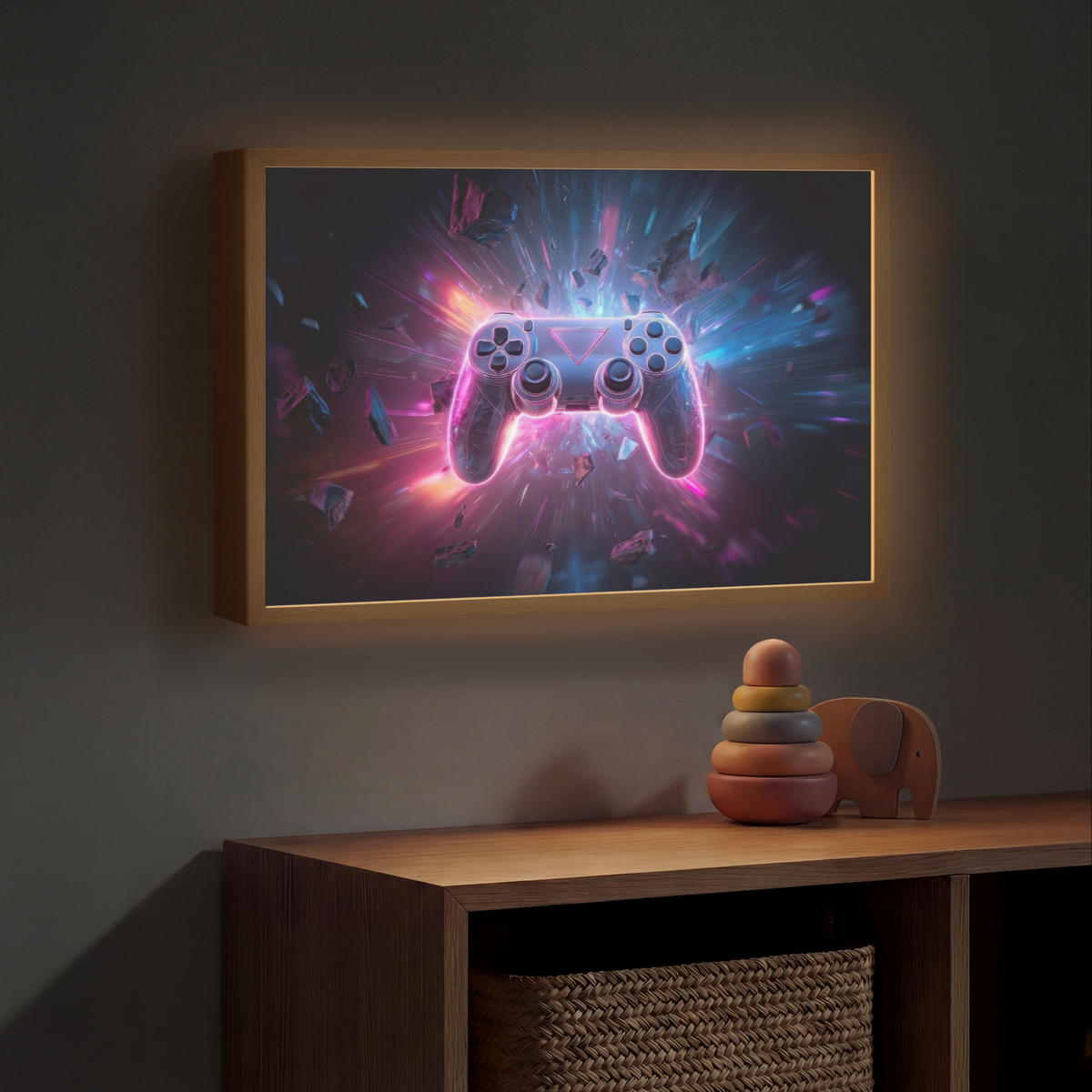NÁSTĚNNÁ LAMPA S AKUMULÁTOREM Controller - Neon - Explosion - Abstraktní 60x40 cm - fialová, kompozitní dřevo (60/40/8cm)
