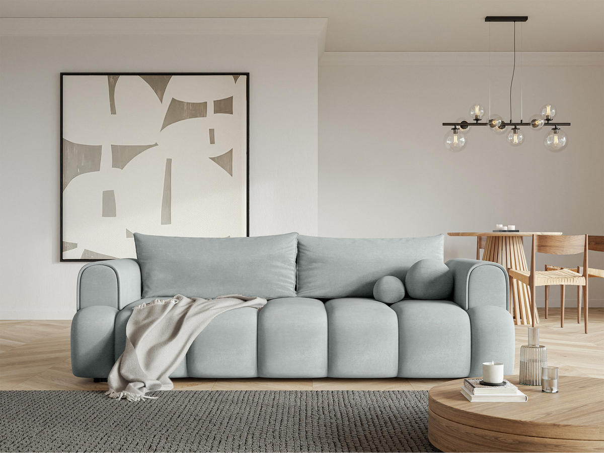 SCHLAFSOFA Dandelino Hellgrau Velours - Hellgrau/Schwarz, Kunststoff/Textil (250/90/112cm) - Selsey