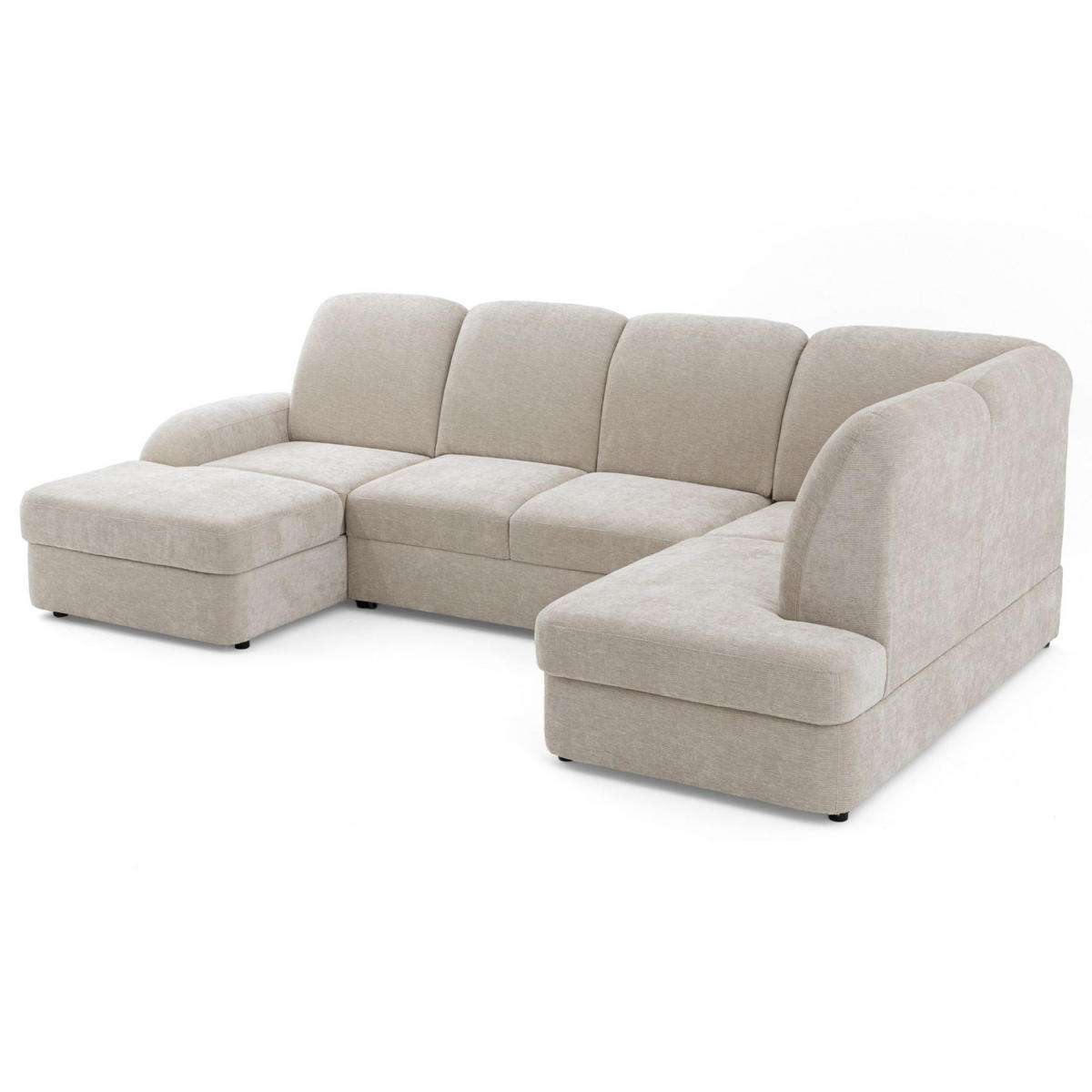 ECKSOFA VIBE U Rechts mit Schlaffunktion 129x263 Chenille Beige - Beige/Schwarz, Holz/Kunststoff (186/102/280cm) - Muffo