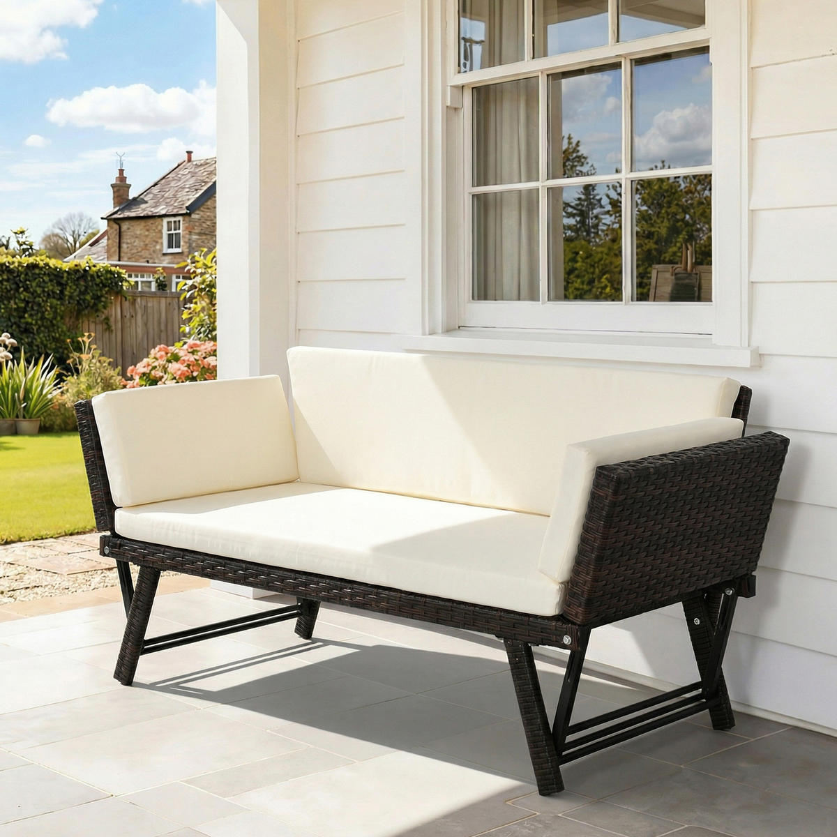 POLYRATTAN Gartensofa, Stahl, Braun - Braun, Metall (63/67/129cm) - Outsunny