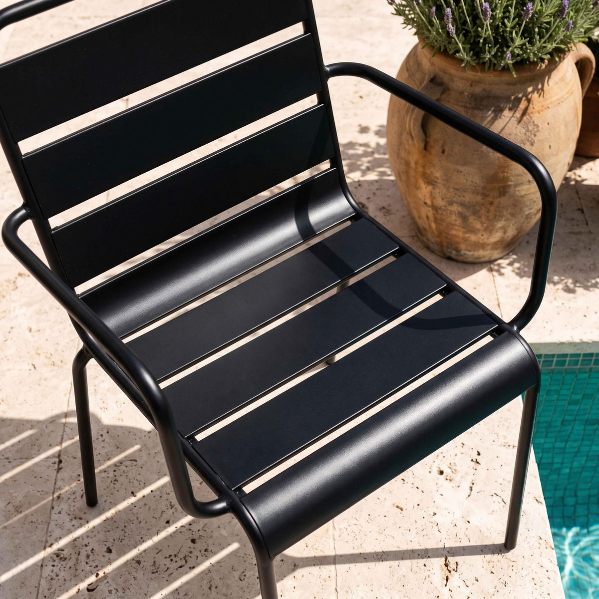 GARTENSTUHL, Schwarz - Schwarz, Metall (55/83/55cm) - Oviala