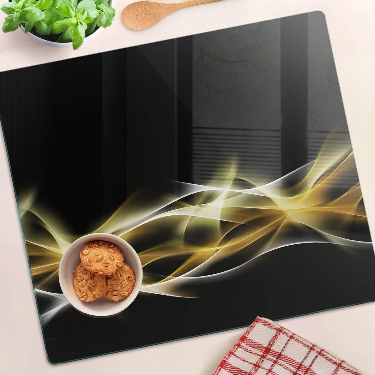GLASPLATTE 60x52 cm Abstraktion Licht - Gelb, Glas (60/0.4/52cm) - TULUP