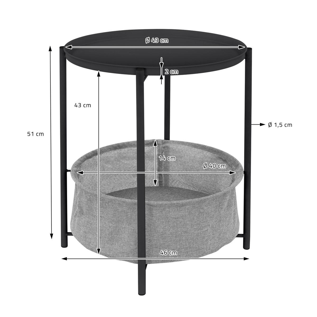 BEISTELLTISCH rund Anthrazit Ø 46/51 cm - Anthrazit, Metall (46/46/51cm) - ML-DESIGN