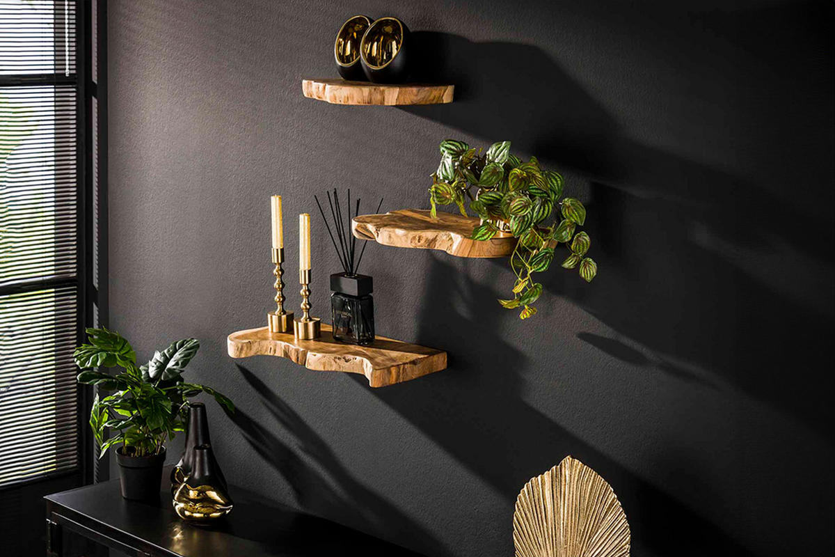 WANDREGAL KURA 3ER SET Holz Teakholz - Naturfarben, Holz (55/4/25cm) - KAWOLA