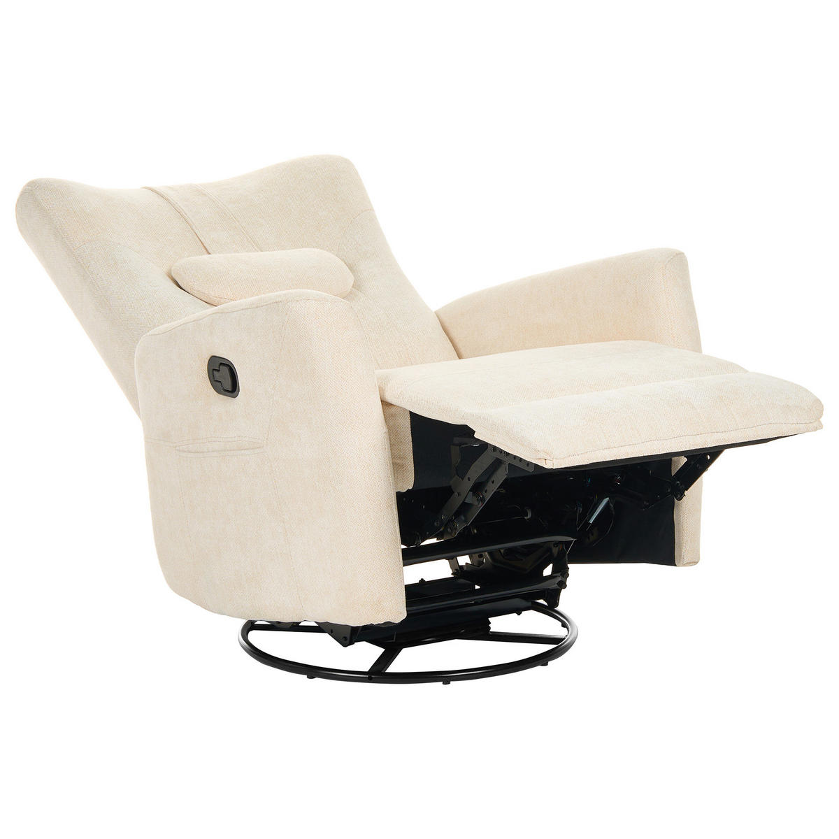 SCHAUKEL-FERNSEHSESSEL drehbar Chenillegewebe Hellbeige Rea - Beige/Schwarz, Textil/Metall (85/102/107cm) - Beliani
