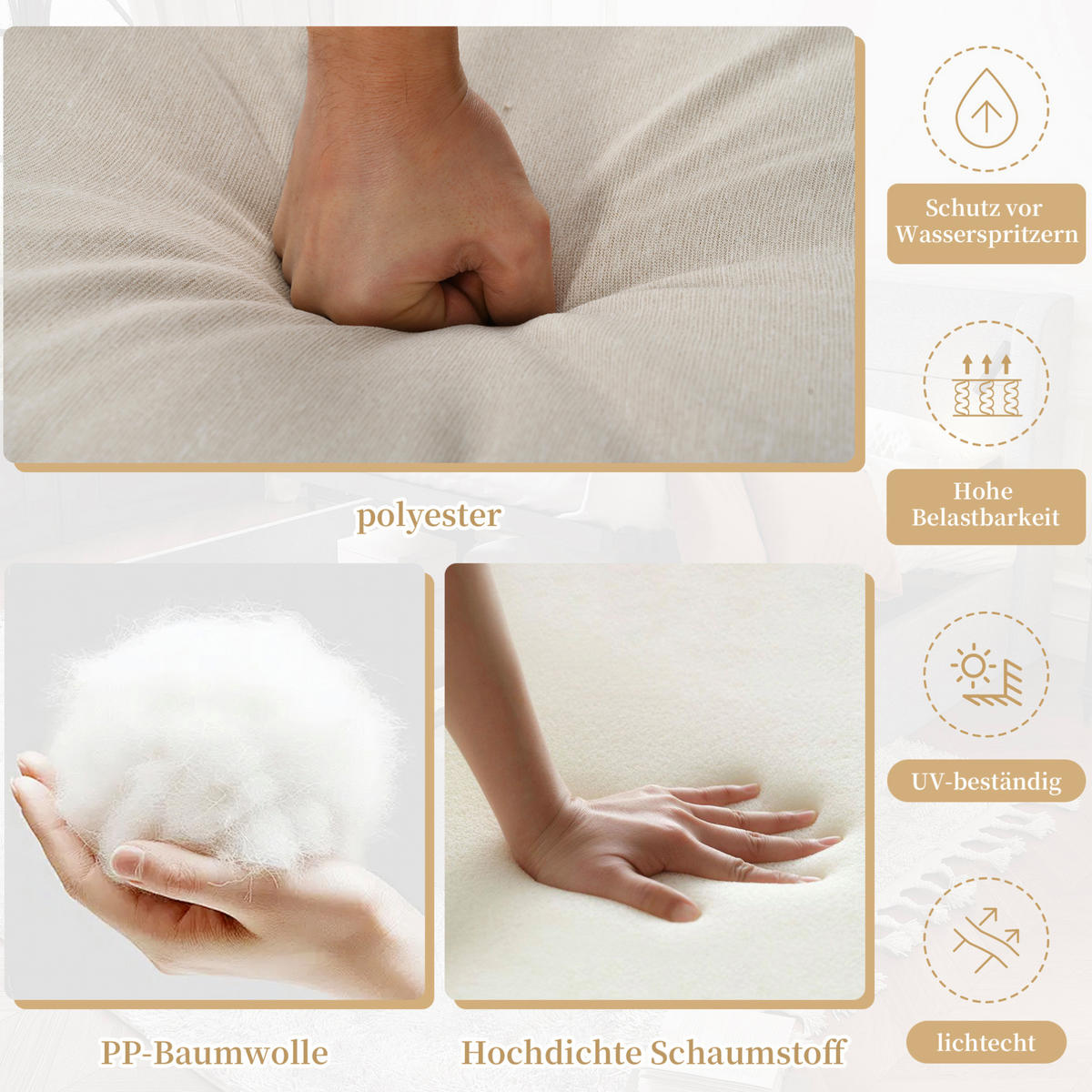 GARTENMÖBEL-SET 187/67/63 cm beige aus verzinktem Stahl und Polyester mit Kunststoffholz-Tischplatte - Beige, Textil - OKWISH