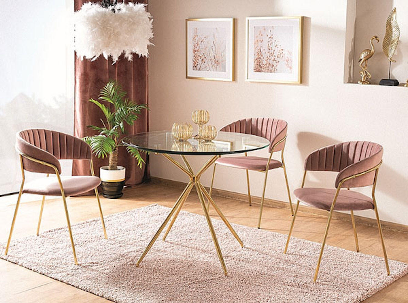 ESSTISCH Azalia Gold 80 / 80 / 76cm - Transparent/Goldfarben, Glas/Holz (80/80/76cm) - Feldmann-Wohnen
