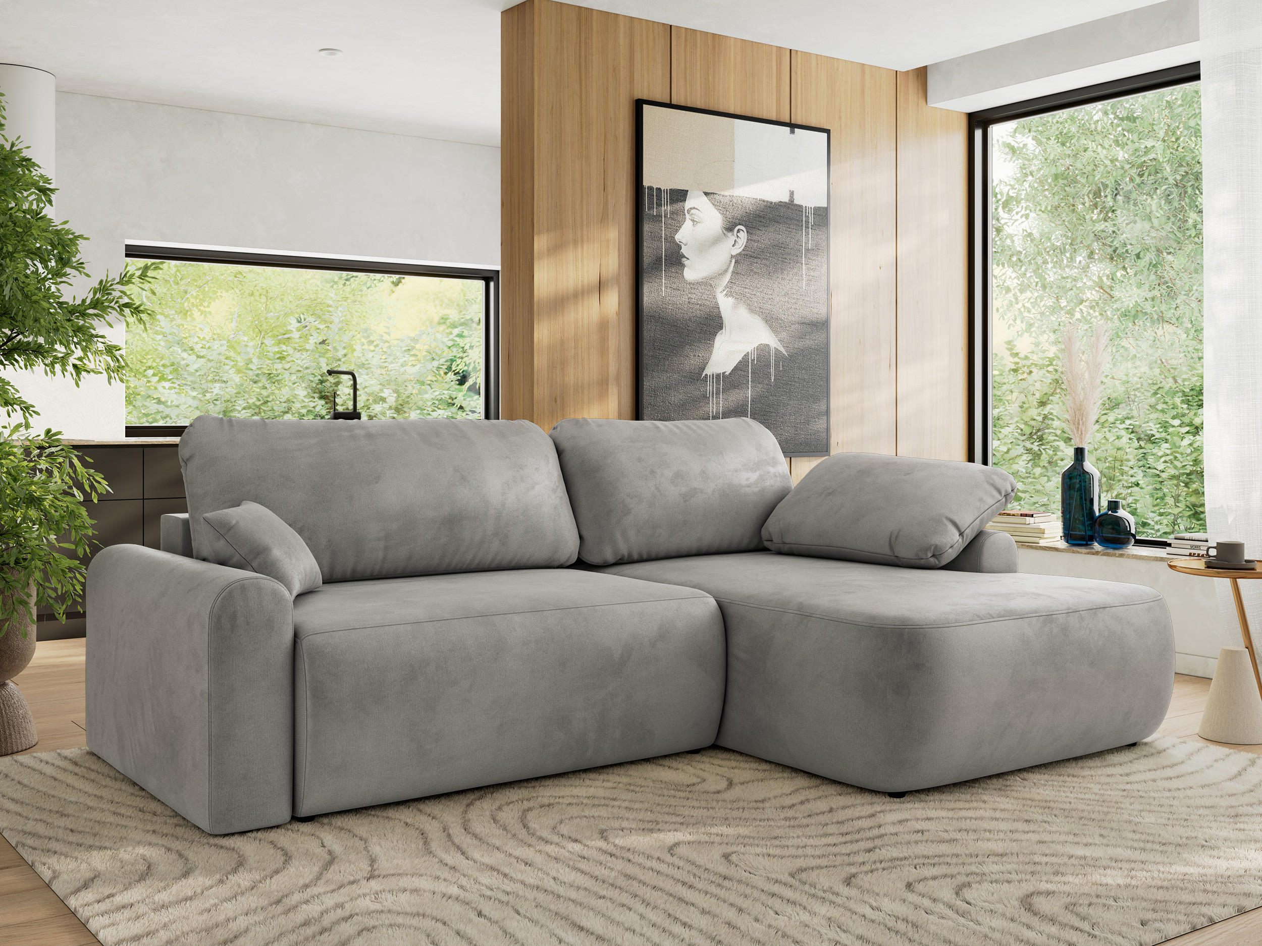 ECKSCHLAFSOFA CUBO L Hellgrau Velvet - rechts - Hellgrau/Schwarz, Kunststoff/Textil (187/273cm) - MKS