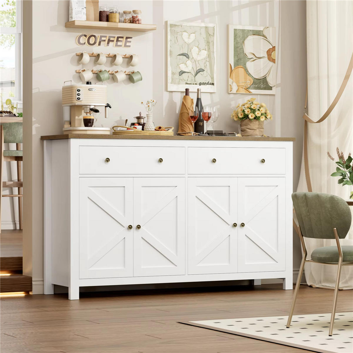 SIDEBOARD 140x89x40 cm Buffetschrank Weiß - Weiß, Holz (140/89/40cm) - Kaket